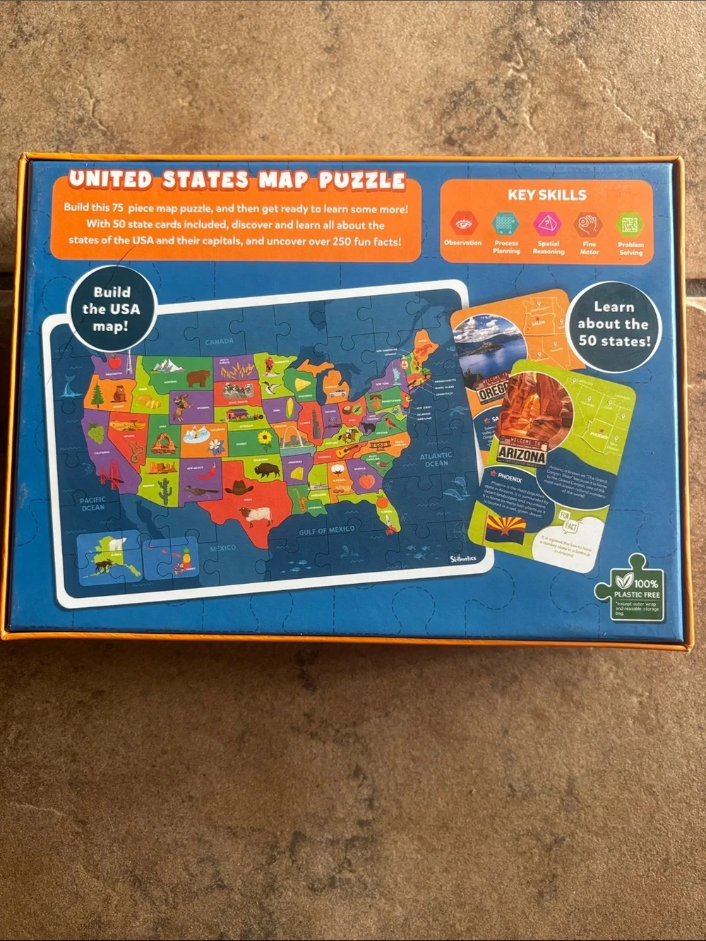 Skillmatics | United States Map Puzzle + 50 State Cards 100% Safe Non-Toxic SET